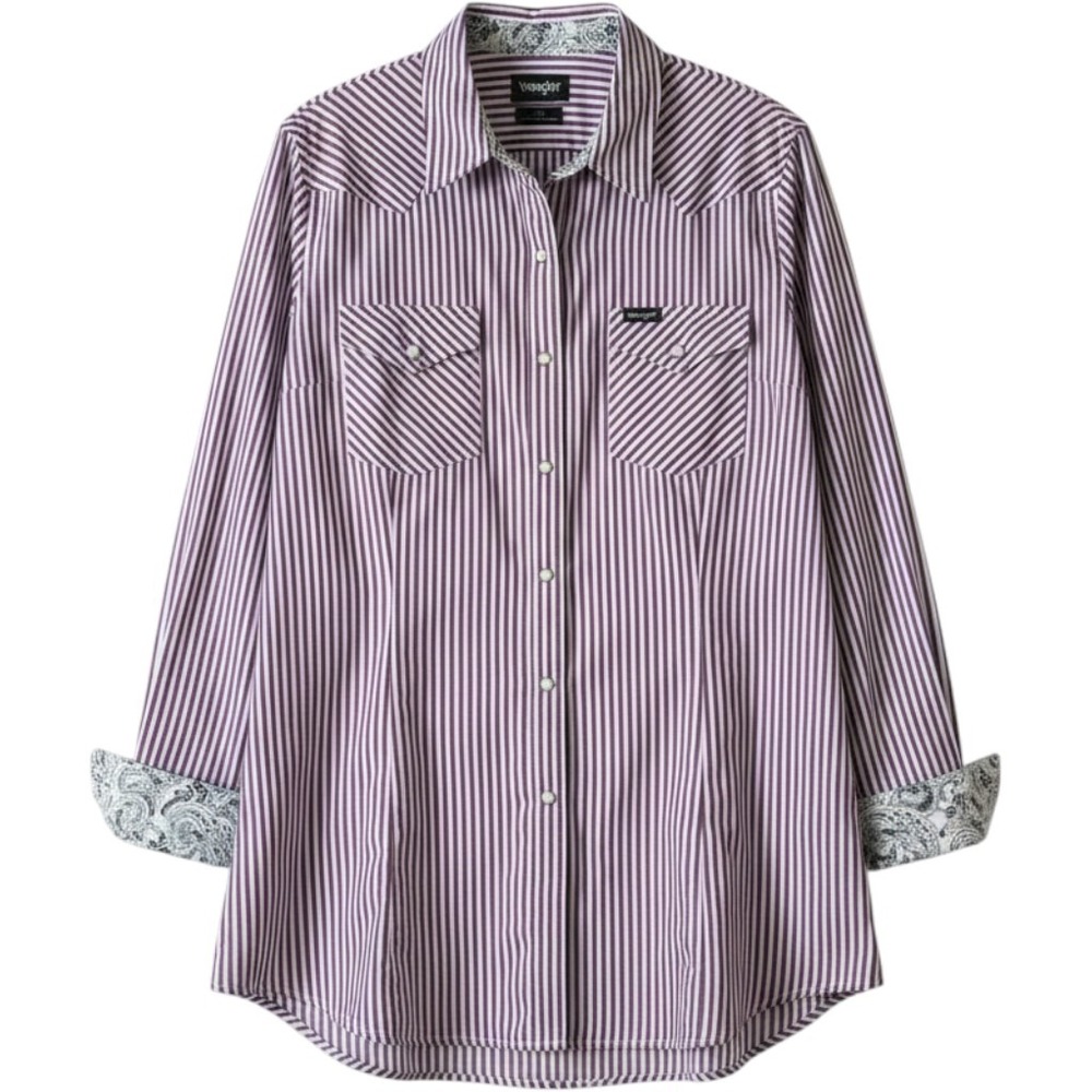 Wrangler Retro‎ Western Snap Shirt XL Purple Striped Paisley Cuffs Cowgirl
